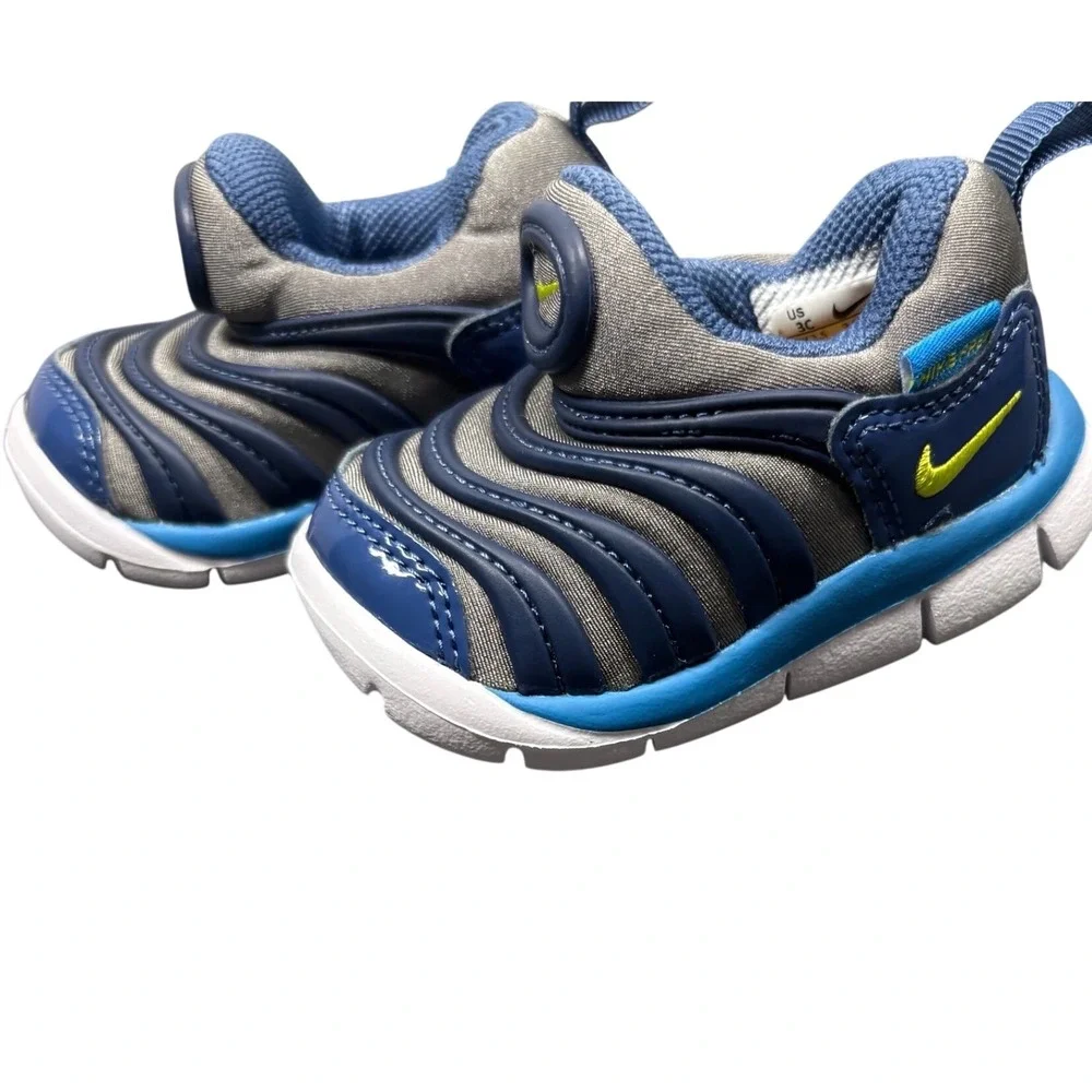 Nike Unisex Toddler Dynamo Free Blue Grey Synthetic 3C Athletic Slip On Sneaker